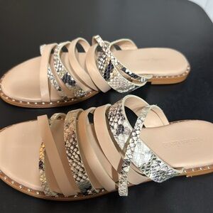 Charles David Tan and Cream Sandals with Modern Straps